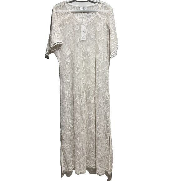 NWT Johnny Was Jade Cream Sawyer Lace Midi Dress Short Sleeve Boho Dress Medium - Picture 1 of 10